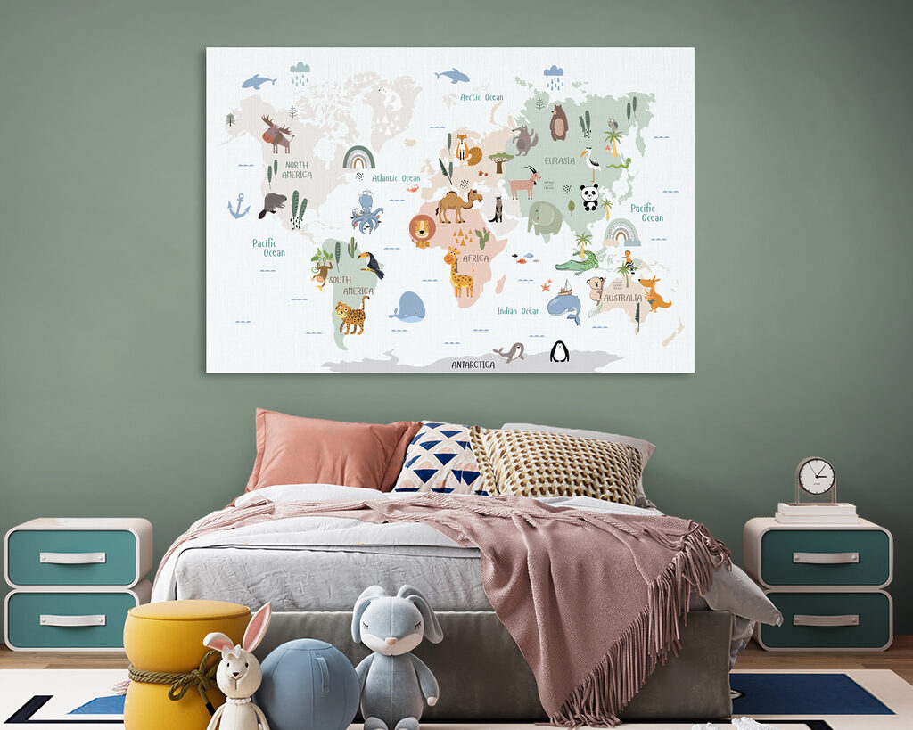 A map of the world with animals