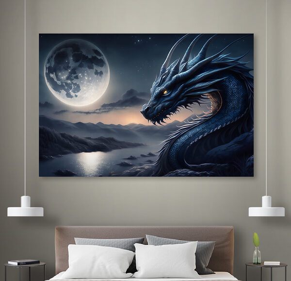 Un dragon bleu avec une lune en arrière-plan Un dragon bleu avec une lune en arrière-plan