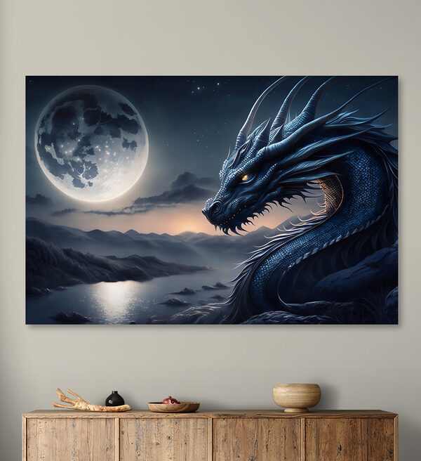 Un dragon bleu avec une lune en arrière-plan Un dragon bleu avec une lune en arrière-plan