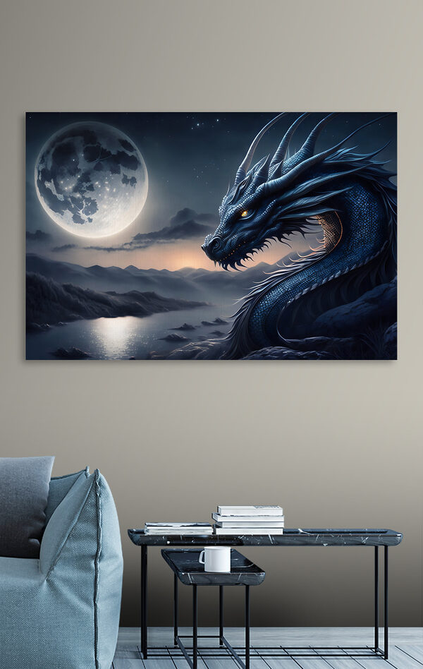 Un dragon bleu avec une lune en arrière-plan Un dragon bleu avec une lune en arrière-plan