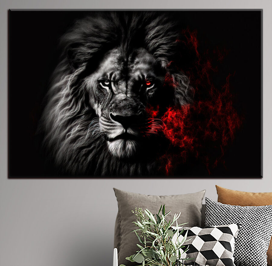 Un lion noir aux yeux rouges