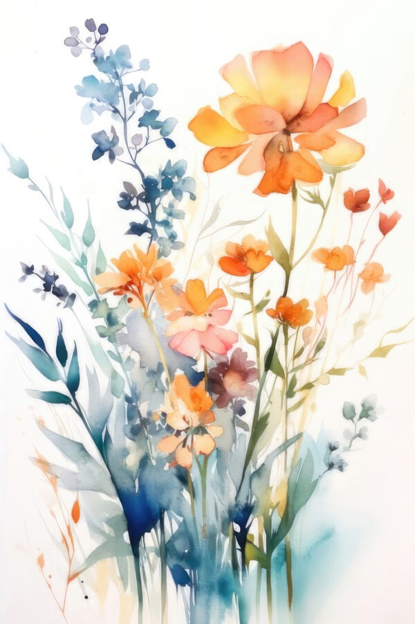 Une peinture de fleurs et de feuilles Une peinture de fleurs et de feuilles