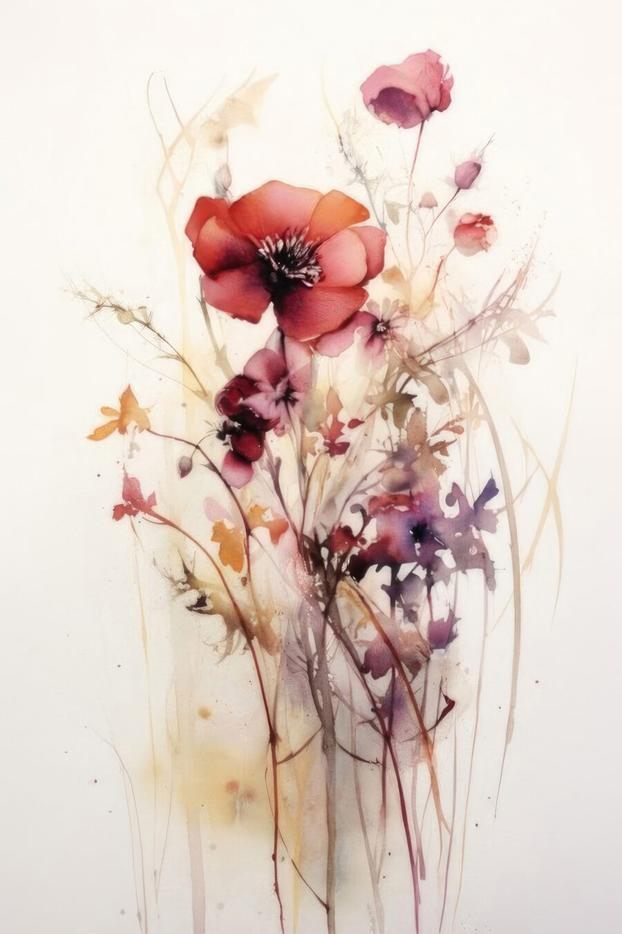 A painting of flowers on a white background A painting of flowers on a white background