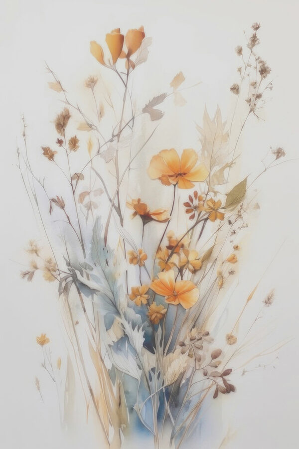 Une peinture de fleurs et de feuilles Une peinture de fleurs et de feuilles