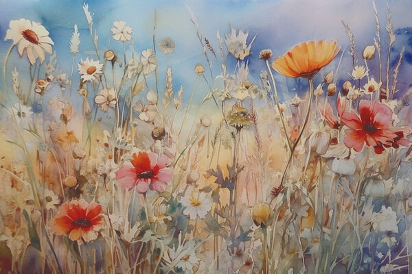 Une peinture de fleurs et d'herbe Une peinture de fleurs et d'herbe