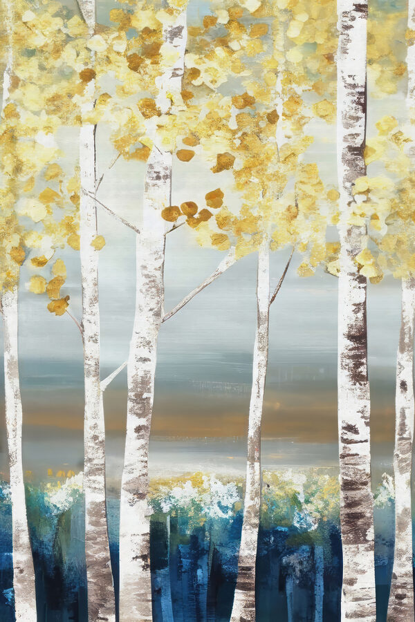 Une peinture d'arbres aux feuilles jaunes Une peinture d'arbres aux feuilles jaunes