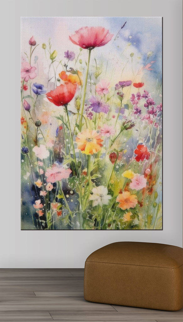 A painting of flowers in a field