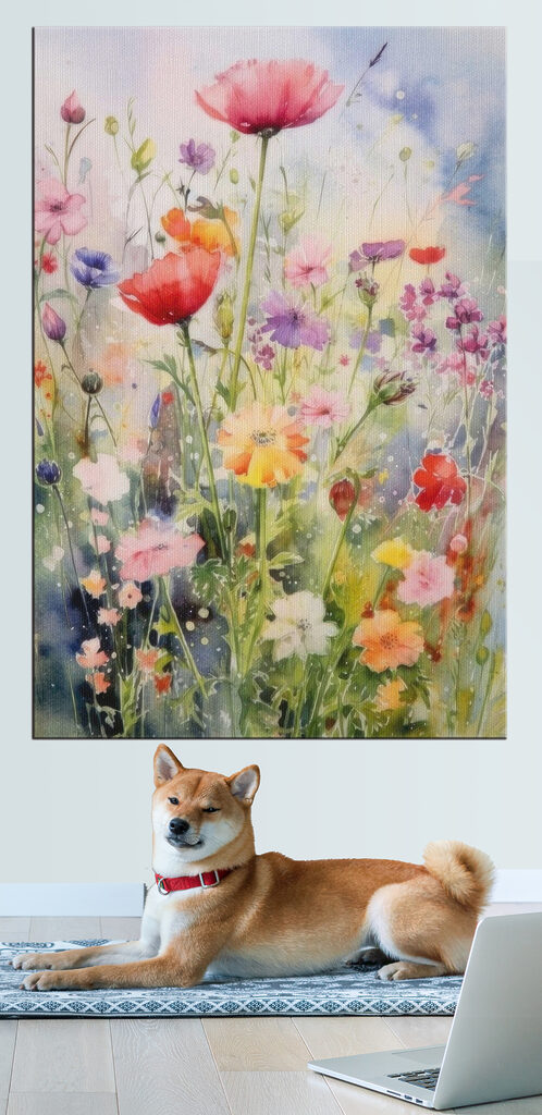 A painting of flowers in a field