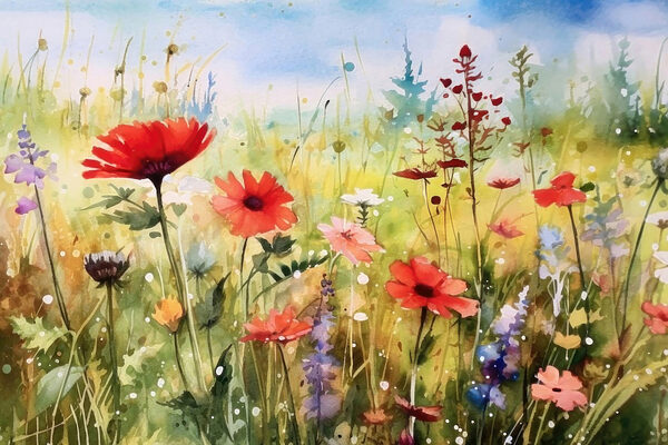 Peinture de fleurs dans un champ Peinture de fleurs dans un champ
