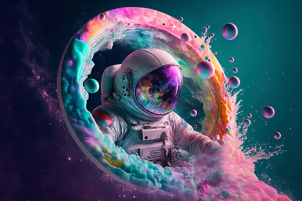 Un astronaute dans un cercle coloré Un astronaute dans un cercle coloré