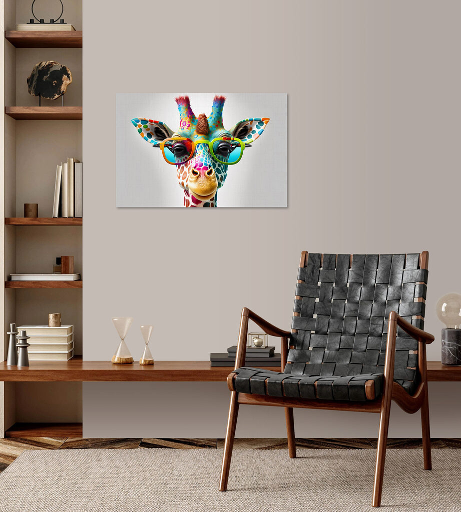 A giraffe wearing glasses