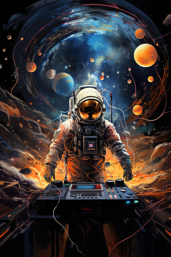 Un astronaute dans l'espace avec une machine Un astronaute dans l'espace avec une machine