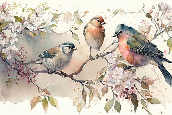 Groupe d'oiseaux sur une branche Groupe d'oiseaux sur une branche