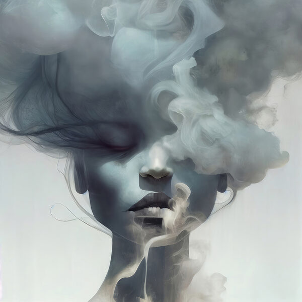 Une femme avec de la fumée dans les cheveux Une femme avec de la fumée dans les cheveux