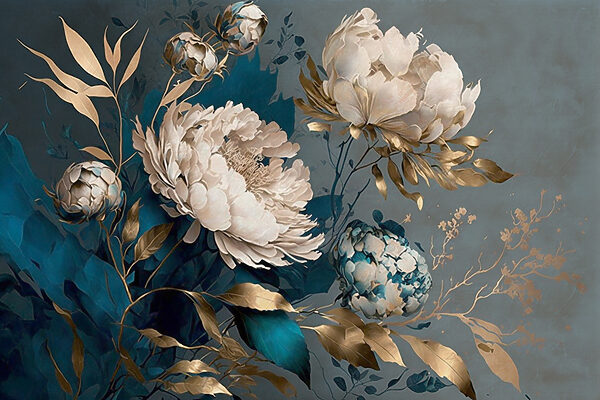 A painting of flowers and leaves A painting of flowers and leaves