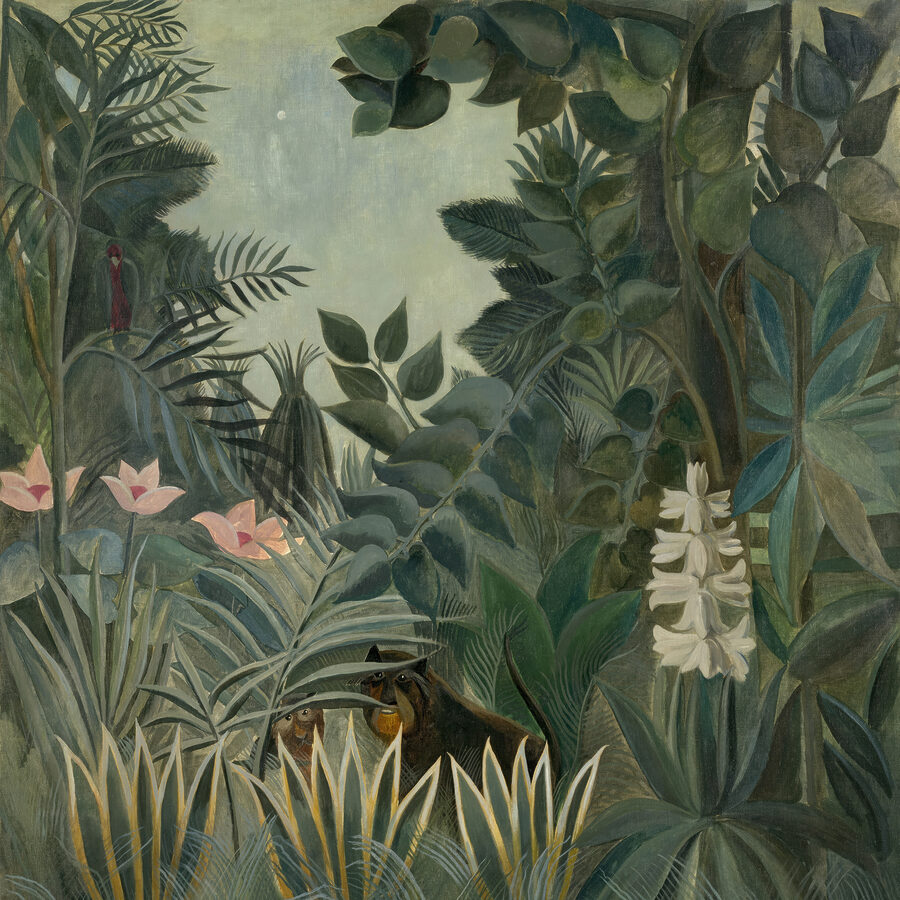 Peinture d'une jungle avec des plantes et des fleurs