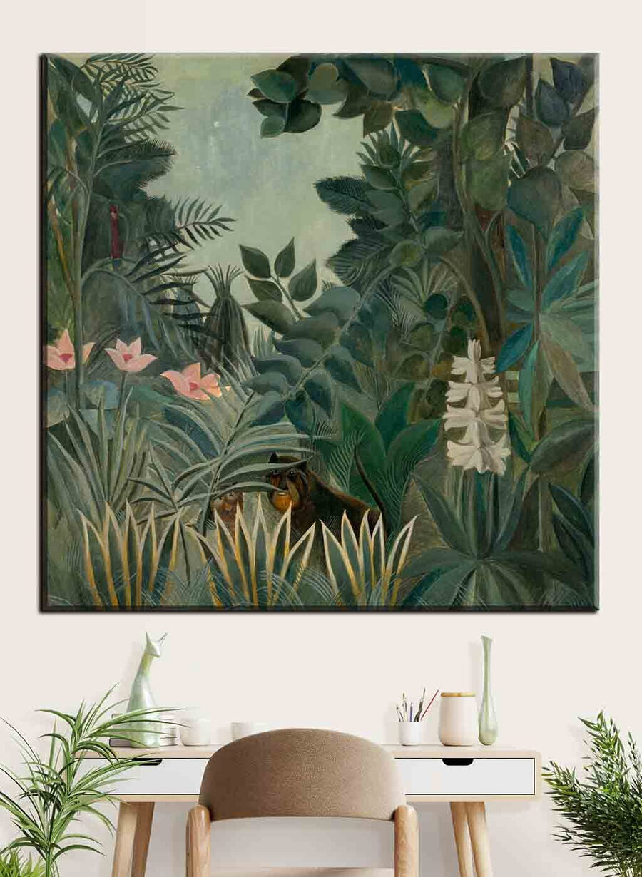 Peinture d'une jungle avec des plantes et des fleurs