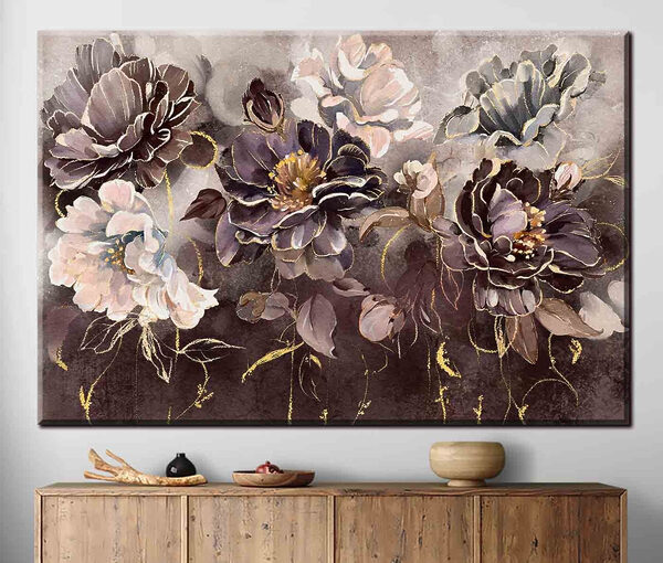 Une peinture de fleurs sur un mur Une peinture de fleurs sur un mur