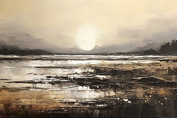 Peinture d'une plage avec le soleil en arrière-plan Peinture d'une plage avec le soleil en arrière-plan