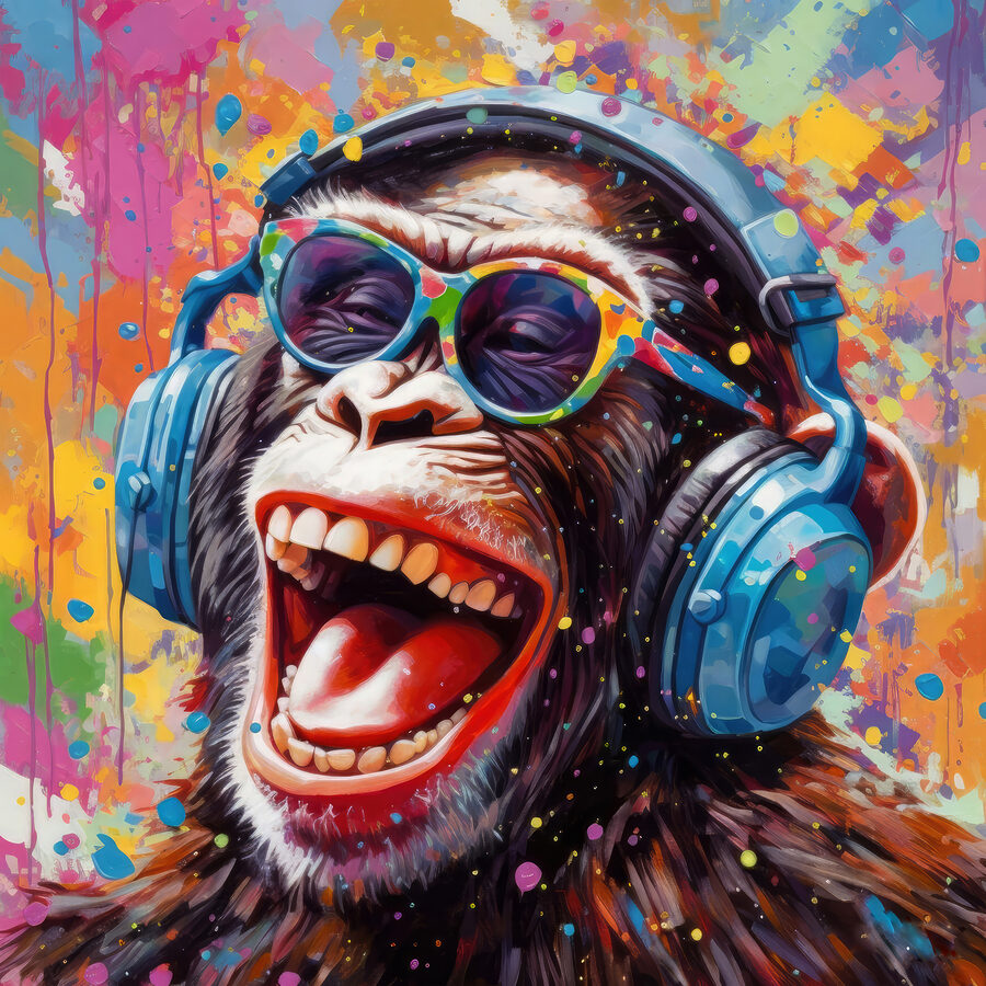 Un singe portant des écouteurs et des lunettes de soleil Un singe portant des écouteurs et des lunettes de soleil