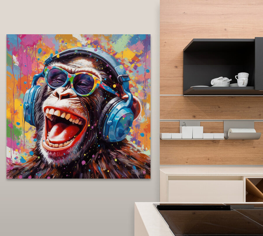 Un singe portant des écouteurs et des lunettes de soleil Un singe portant des écouteurs et des lunettes de soleil