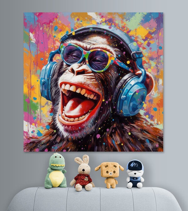 Un singe portant des écouteurs et des lunettes de soleil Un singe portant des écouteurs et des lunettes de soleil
