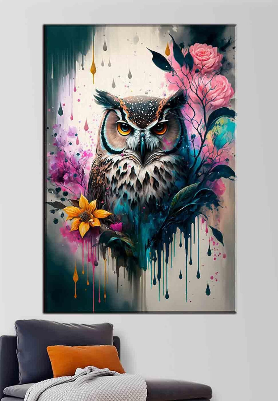 Un hibou avec des fleurs