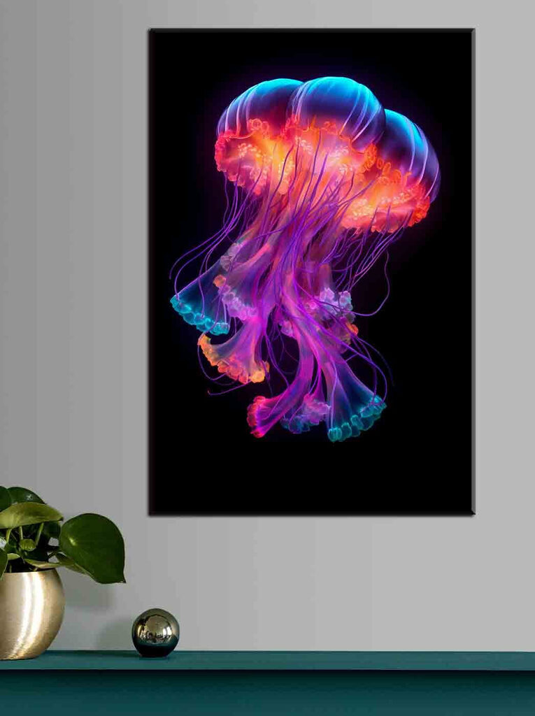 A colorful jellyfish with many tentacles