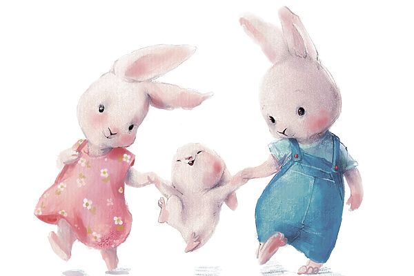 Un groupe de lapins se tenant la main Un groupe de lapins se tenant la main
