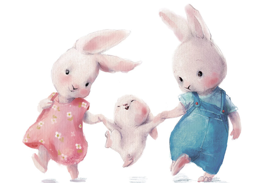 Un groupe de lapins se tenant la main