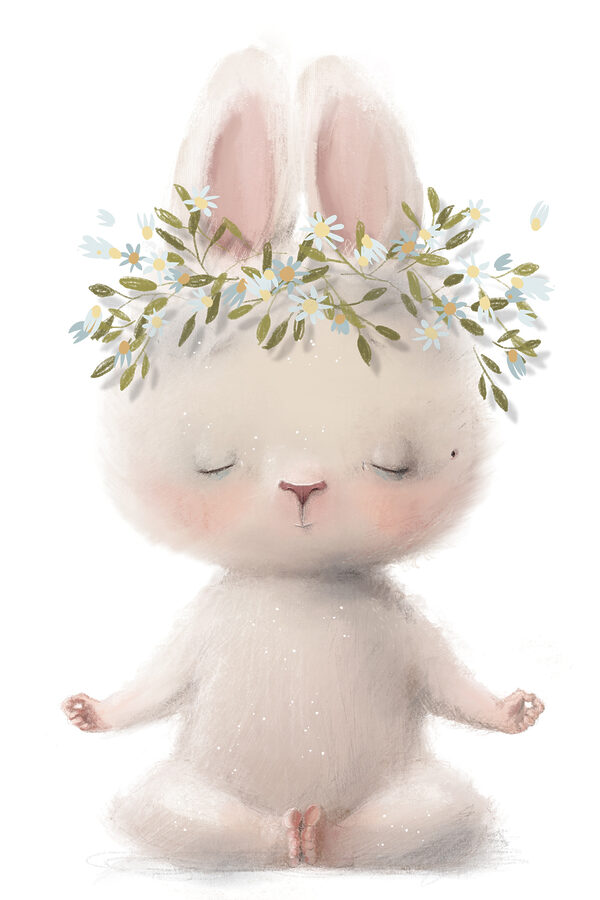 Dessin humoristique d'un lapin avec des fleurs sur la tête Dessin humoristique d'un lapin avec des fleurs sur la tête