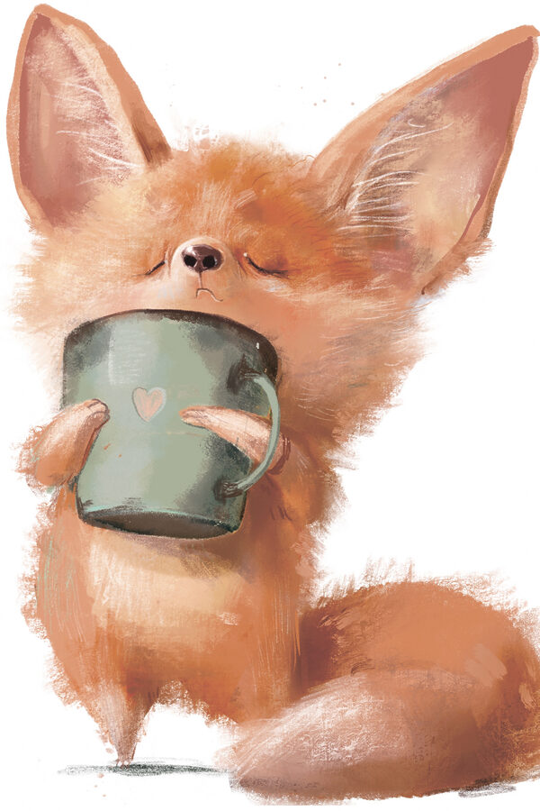 Un renard tenant une tasse Un renard tenant une tasse