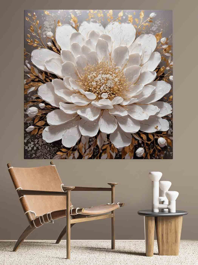 Elegant white flower with metallic accents Elegant white flower with metallic accents