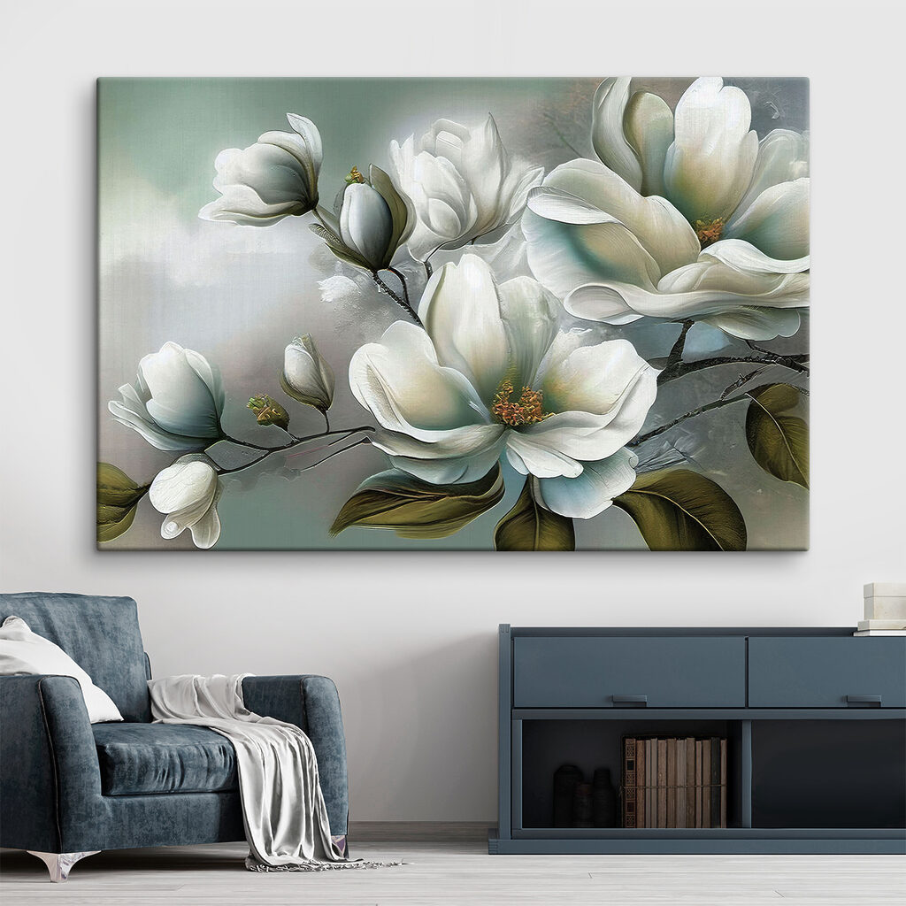 A painting of white flowers