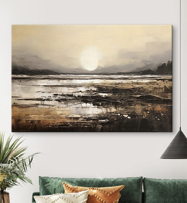 Peinture d'une plage avec le soleil en arrière-plan Peinture d'une plage avec le soleil en arrière-plan