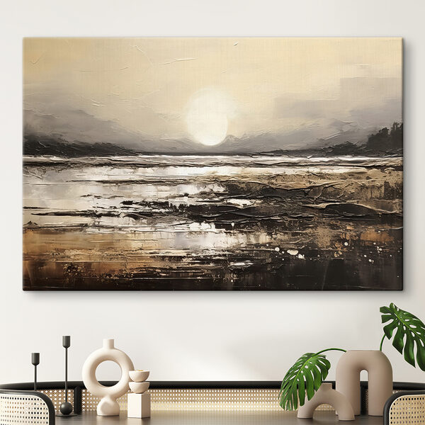Peinture d'une plage avec le soleil en arrière-plan Peinture d'une plage avec le soleil en arrière-plan