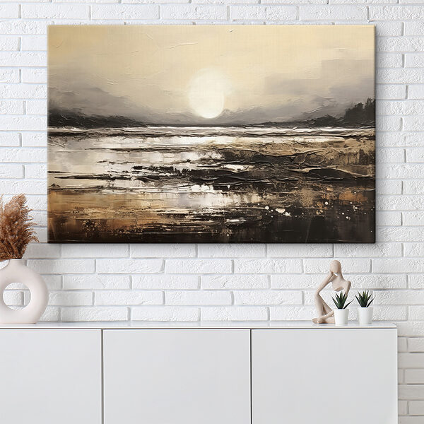 Peinture d'une plage avec le soleil en arrière-plan Peinture d'une plage avec le soleil en arrière-plan