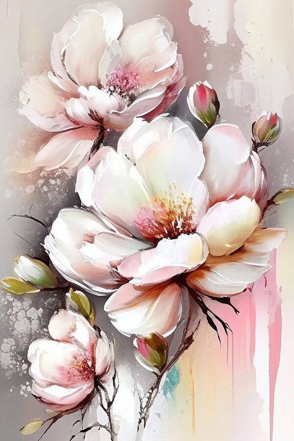Une peinture de fleurs sur une surface blanche Une peinture de fleurs sur une surface blanche