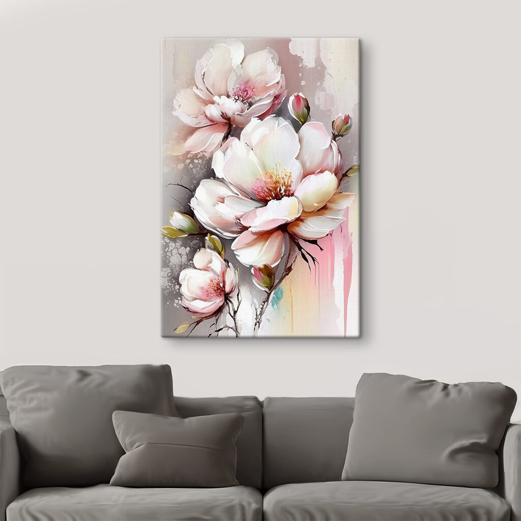 A painting of flowers on a white surface