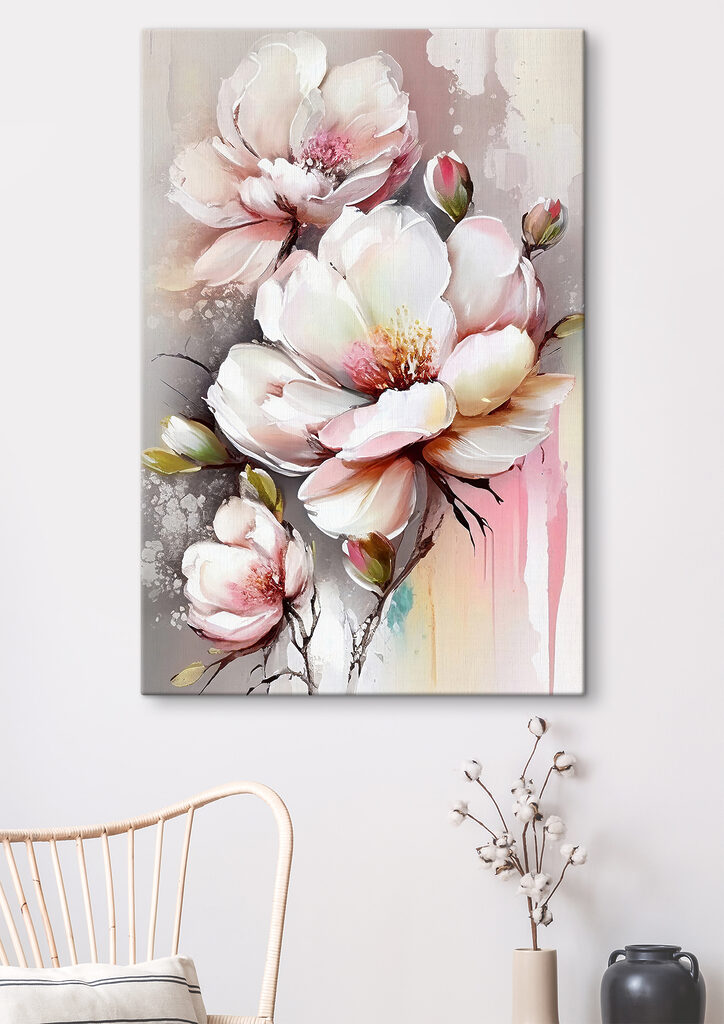 A painting of flowers on a white surface