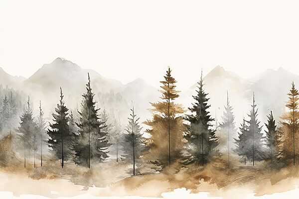 Aquarelle d'arbres et de montagnes Aquarelle d'arbres et de montagnes