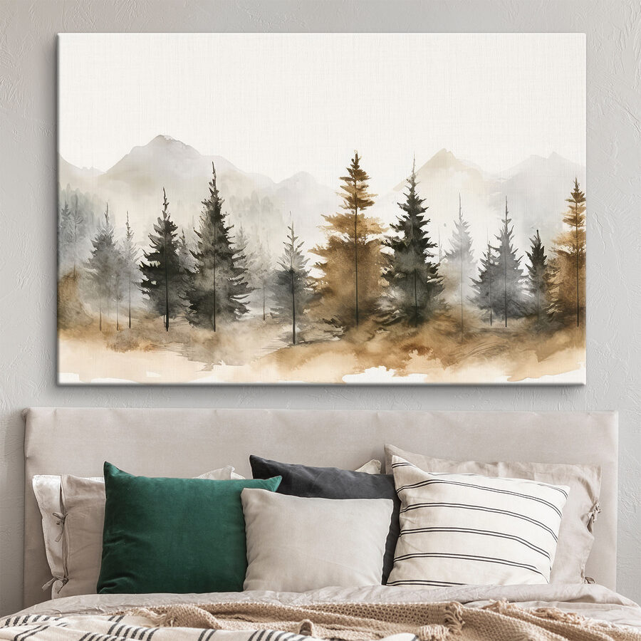 Aquarelle d'arbres et de montagnes