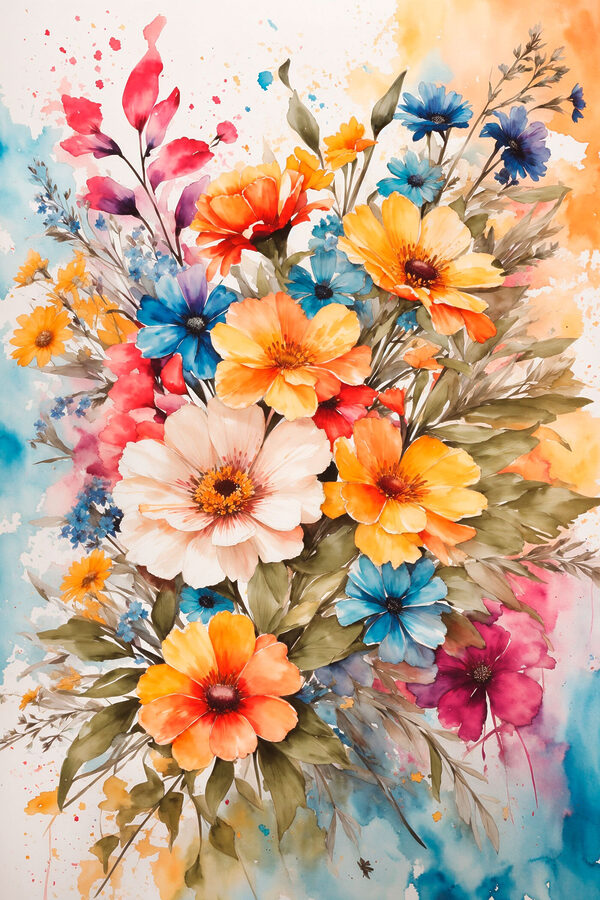 Une peinture de fleurs sur une surface blanche Une peinture de fleurs sur une surface blanche