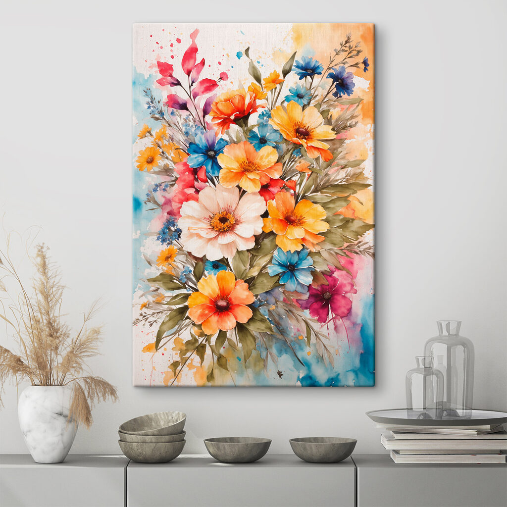 A painting of flowers on a white surface