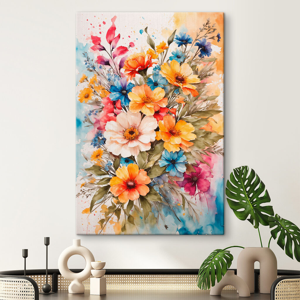 A painting of flowers on a white surface