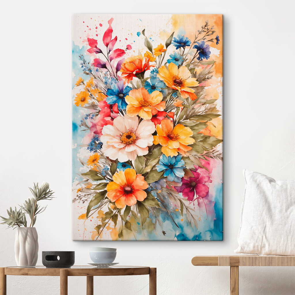 A painting of flowers on a white surface