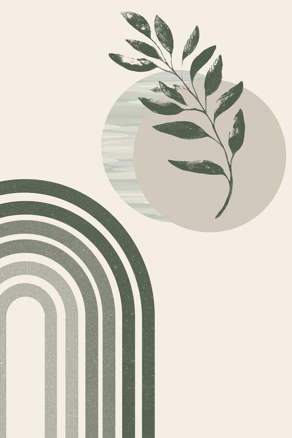 Un arc-en-ciel vert et blanc avec une feuille et une plante Un arc-en-ciel vert et blanc avec une feuille et une plante