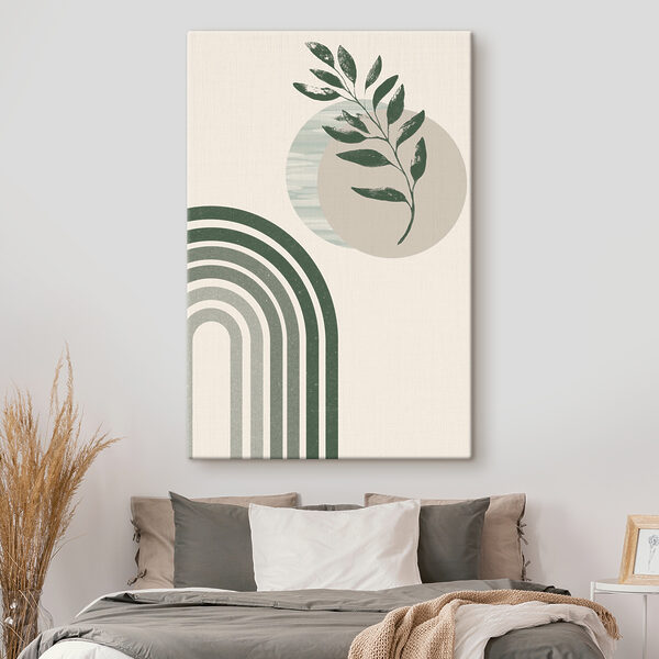 Un arc-en-ciel vert et blanc avec une feuille et une plante Un arc-en-ciel vert et blanc avec une feuille et une plante