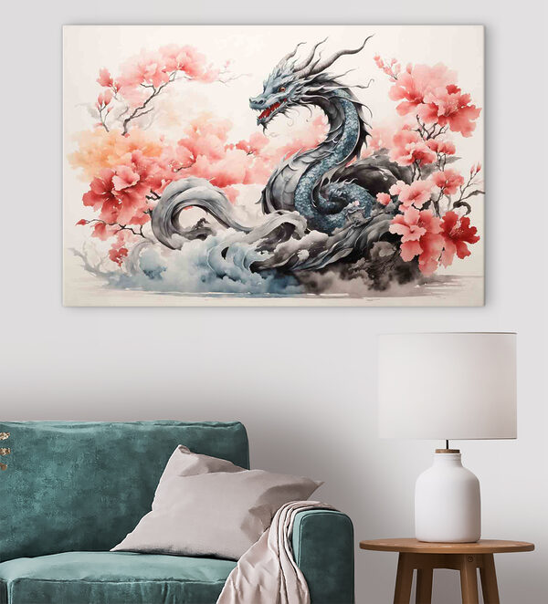 Un dragon avec des fleurs roses Un dragon avec des fleurs roses