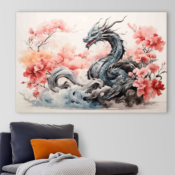 Un dragon avec des fleurs roses Un dragon avec des fleurs roses
